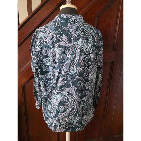 Talbots Womens Paisley Button-Up Shirt 18W Teal & Purple - Picture 3 of 8
